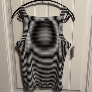 LOFT Black and White Striped Tank Top